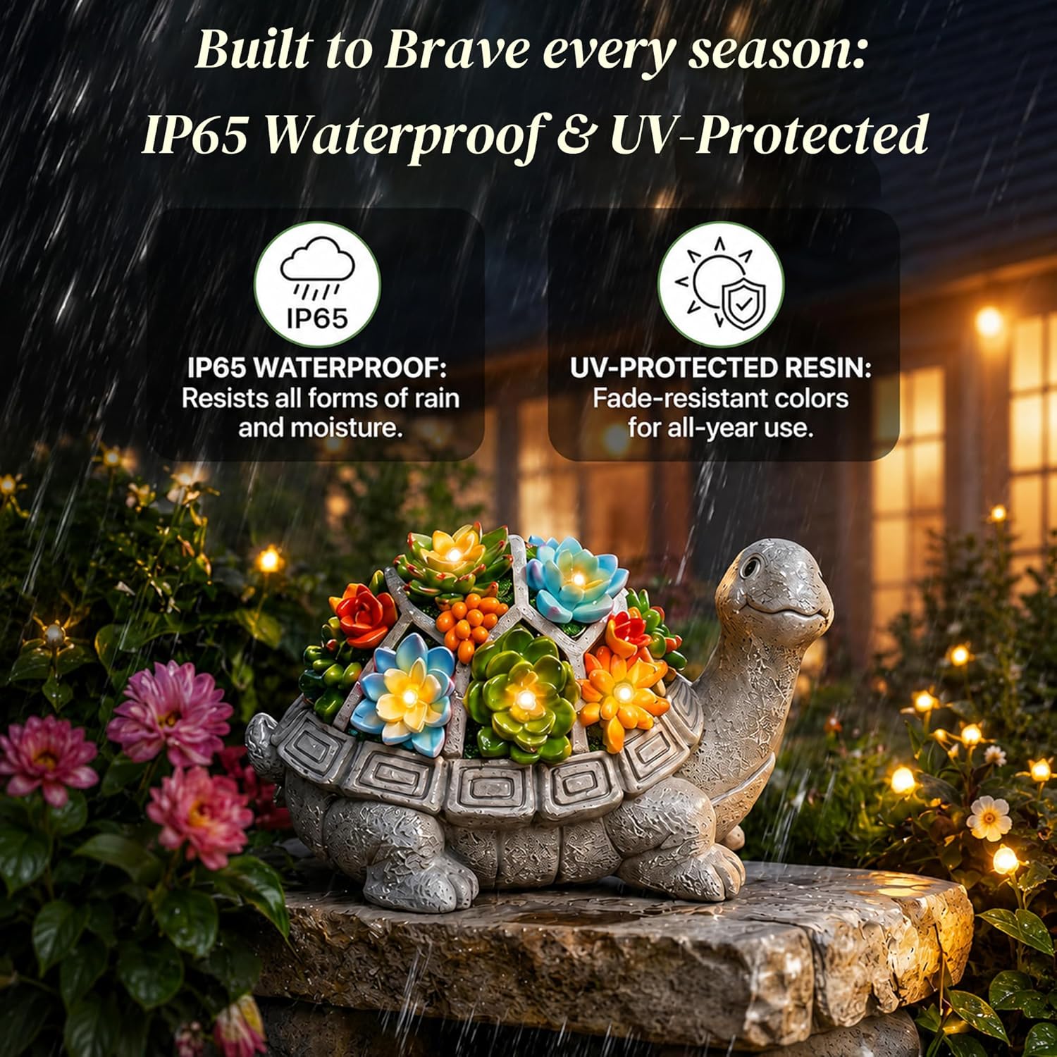 Nacome Solar Garden Outdoor Statues Turtle with Succulent and 7 LED Lights - Lawn Decor Statue for Patio, Balcony, Yard Ornament - Gifts for Mom Grandma Women - Image 6