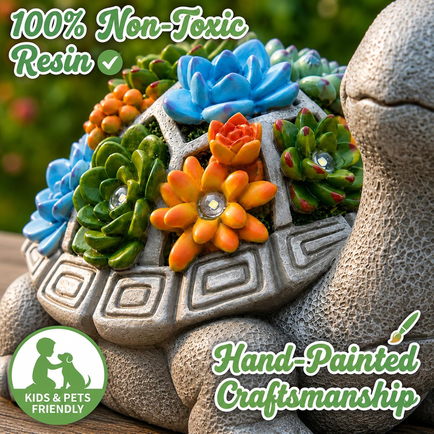 Nacome Solar Garden Outdoor Statues Turtle with Succulent and 7 LED Lights - Lawn Decor Statue for Patio, Balcony, Yard Ornament - Gifts for Mom Grandma Women - Image 9