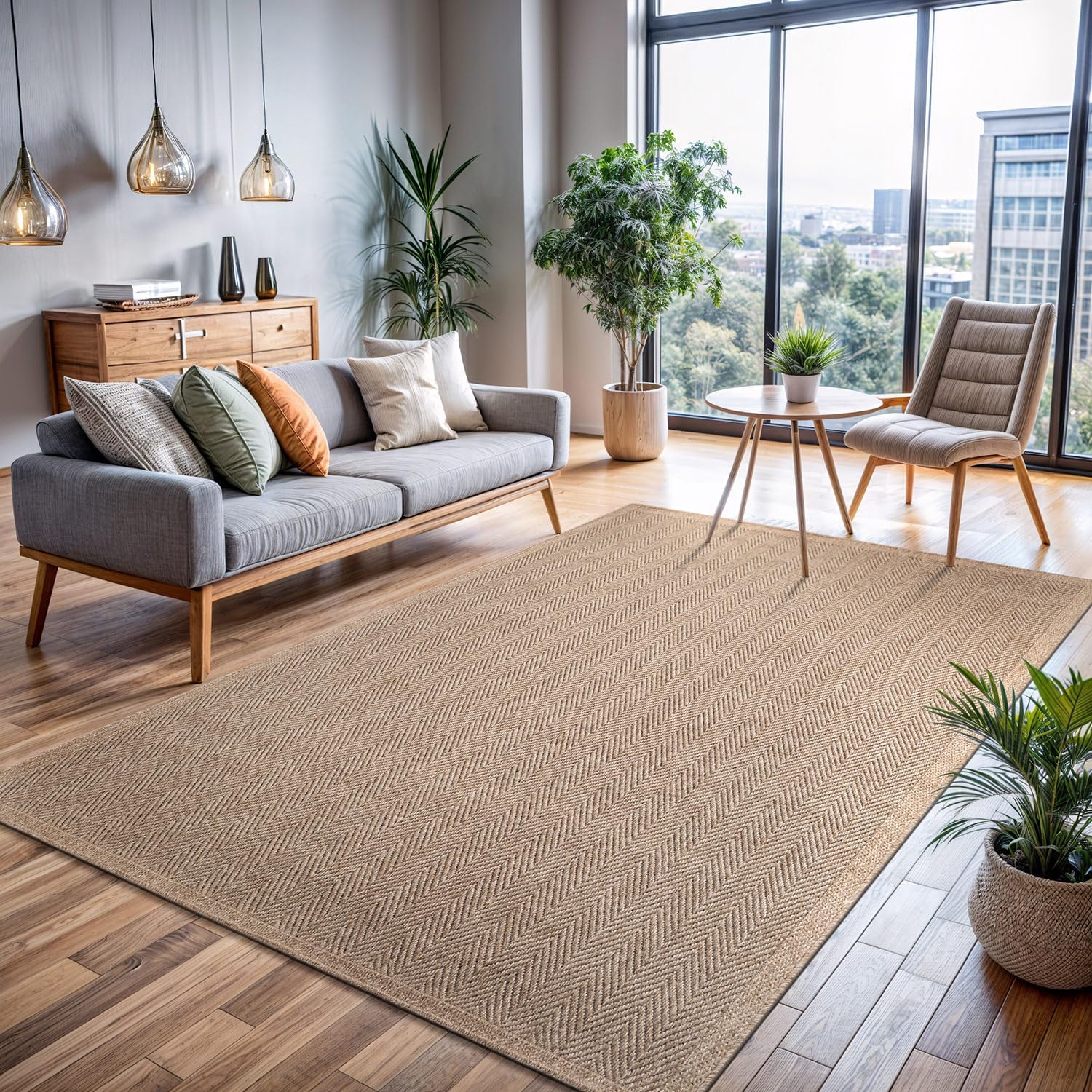 CAMILSON Easy Jute Rug 10x14, Indoor Outdoor Natural Color Fiber Area Rugs for Living Room Patio and Kitchen Rug Herringbone Woven Design Easy-Cleaning Washable Outside Carpet Alfombras 10 x 14 - Image 9