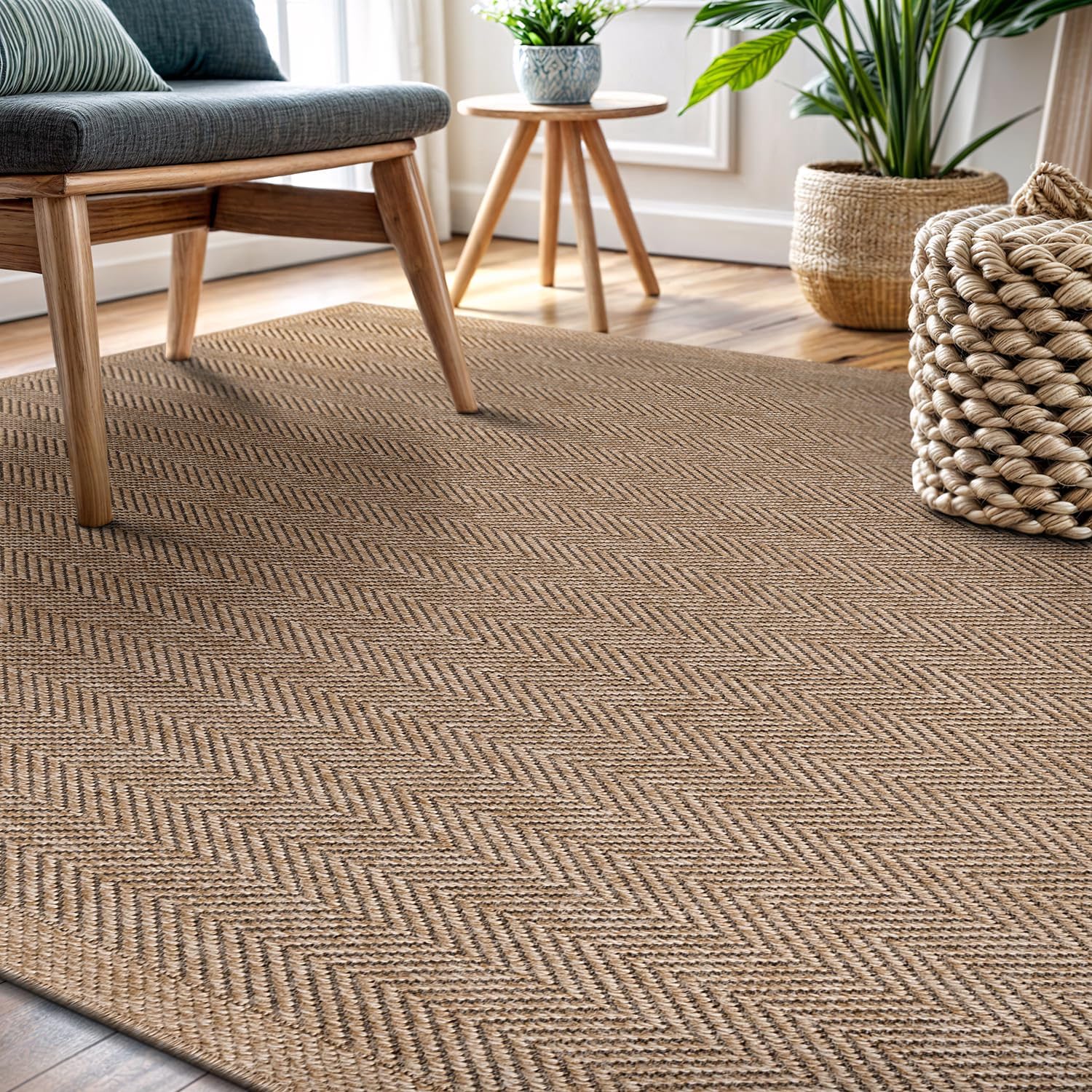 CAMILSON Easy Jute Rug 10x14, Indoor Outdoor Natural Color Fiber Area Rugs for Living Room Patio and Kitchen Rug Herringbone Woven Design Easy-Cleaning Washable Outside Carpet Alfombras 10 x 14 - Image 10