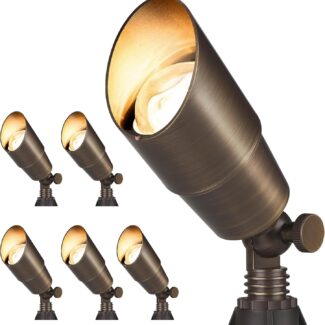Gardencoin Solid Brass Outdoor Landscape Spotlights, 12V Heavy Duty Low Voltage LED Spot Light Waterproof for Garden and Yard Up Lighting, Bronze Accent Lighting Fixture Without MR16 Bulb, 6 Pack