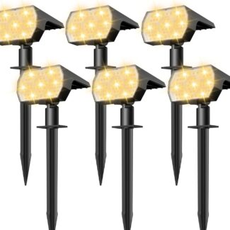 NYMPHY Solar Lights Outdoor Waterproof IP68, 56 LED 3 Lighting Modes Solar Powered Garden Yard Spot Solar Lights for Christmas Outside Landscape- 6 Pack (Warm White)