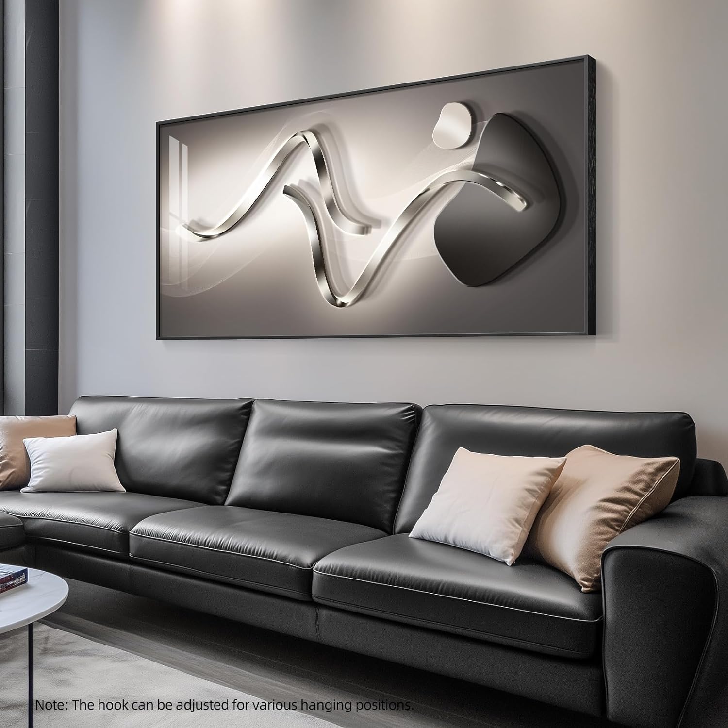 Large Framed Modern Abstract Vertical Wall Art for Living Room, Black Grey Prints Paintings Artwork for Walls, Silver Gray Luxury Pictures for Hallway Entryway Foyer Stair Office Wall Decor 30x60 Inch - Image 4