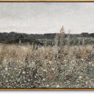 InSimSea Framed Canvas Wall Art Vintage Decor, Landscape Wall Art, Meadow with Flowers Art, Modern Farmhouse Decor, Cottagecore Bedroom Bathroom Office Decorations, 24"x36"