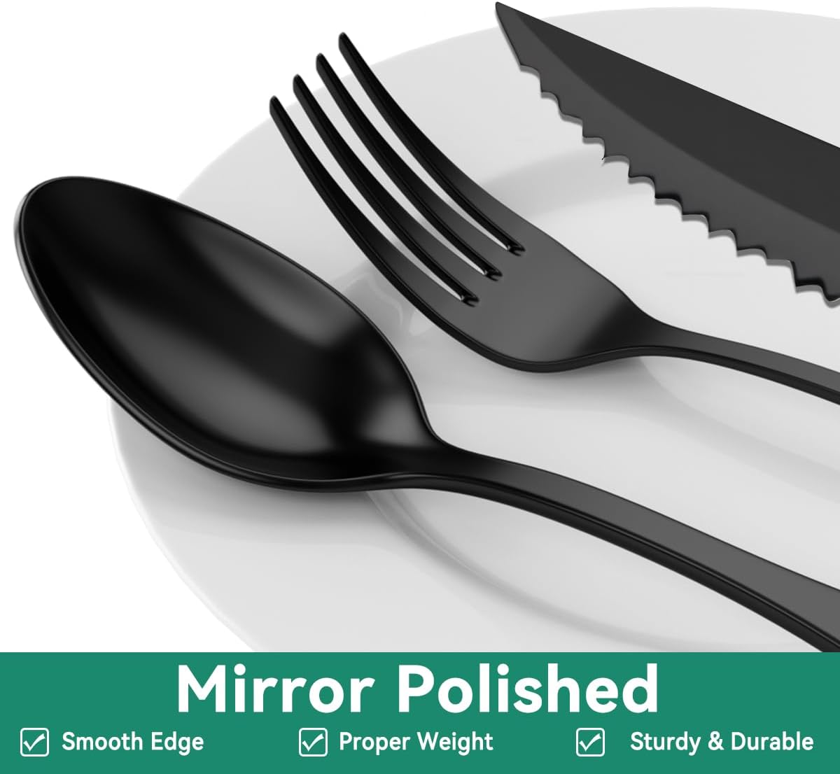JUNLIN 49 Pieces Black Silverware Set with Steak Knives, Stainless Steel Silverware with Organizer Flatware Utensils Set for 8, Forks and Spoons Silverware Set Cutlery Set - Image 5