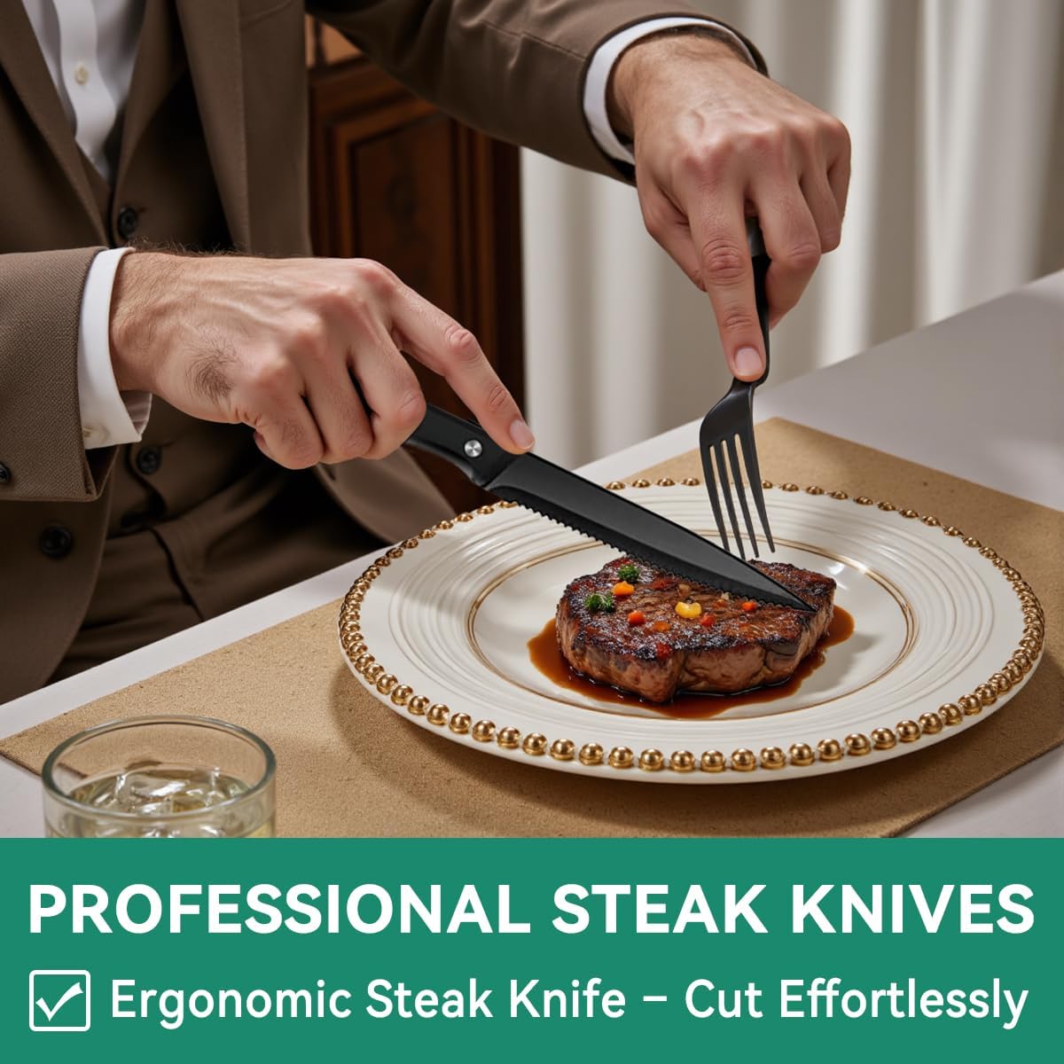 JUNLIN 49 Pieces Black Silverware Set with Steak Knives, Stainless Steel Silverware with Organizer Flatware Utensils Set for 8, Forks and Spoons Silverware Set Cutlery Set - Image 6