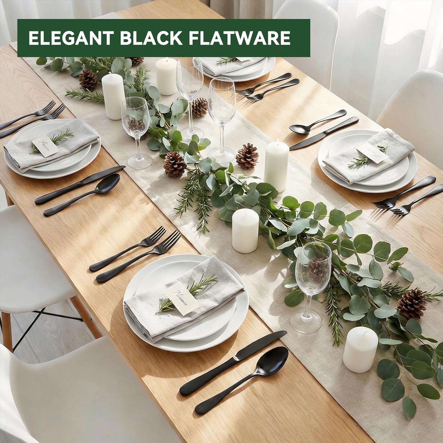 JUNLIN 49 Pieces Black Silverware Set with Steak Knives, Stainless Steel Silverware with Organizer Flatware Utensils Set for 8, Forks and Spoons Silverware Set Cutlery Set - Image 7